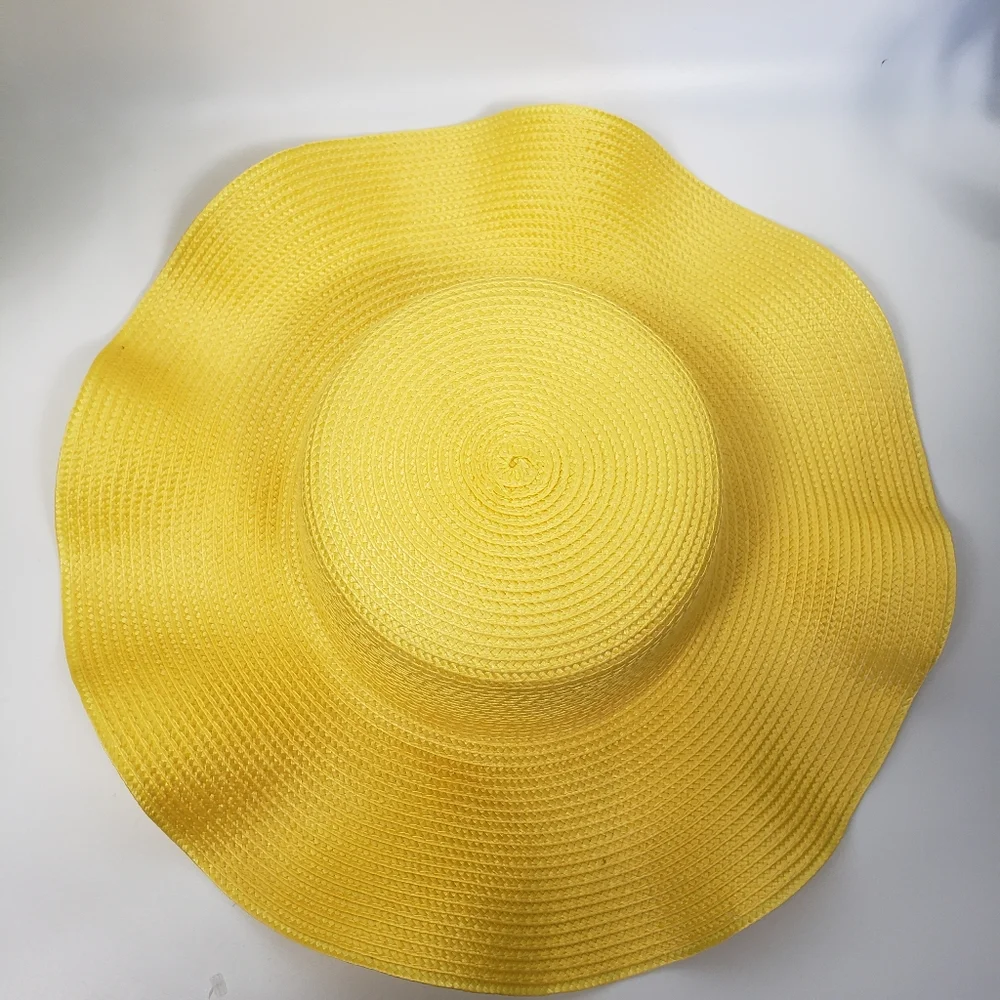 Bright Yellow Straw w/ Wavy Rim Edges -  Beach Coastal Resort Bright & Cheerful